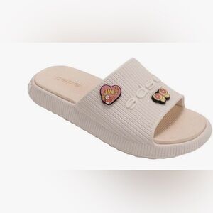 bebe Cream Slide Sandals with Fun Accents